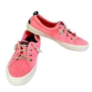 Sperry Pier Wave LTT Washed Twill Sneakers Bright Pink Top Siders Size 9